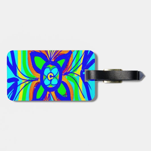 Abstracte vlinderbloem Kinder Doodle Blauwgroen Li Bagagelabel (Achterkant horizontaal)