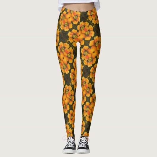 Abstracte vlinderbloemkolf op basis van rozen blad leggings (Voorkant)