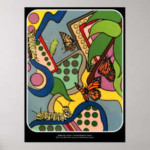 Abstracte vlinderschilderij uit de middeleeuwen op poster