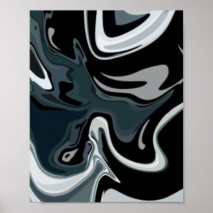 Abstracte vloeibaarheid in monochrome wervelingen poster