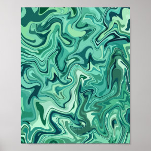 Abstracte vloeibaarheid in tinten groen poster