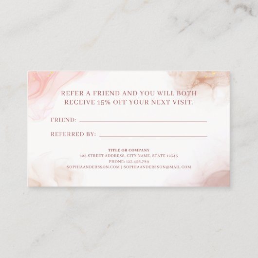 Abstracte vloeibare alcoholinkt aanbevelingskaartje (Achterkant)