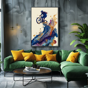 Abstracte vloeibare inkt mountainbiker – Dynamisch Poster