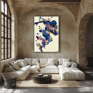 Abstracte vloeibare inkt voetbalspeler – Expressie Poster