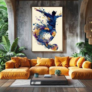 Abstracte Vloeibare Inkt Voetbalspeler – Moderne B Poster