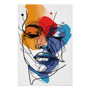 Abstracte Vloeibare Lijn Gezichtskunst Perfect Poster