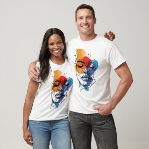 Abstracte Vloeibare Lijn Gezichtskunst T-shirt