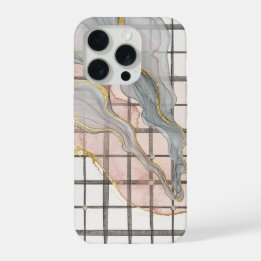 Abstracte Vloeibare Marmer Raster Goud Roze Grijs iPhone 15 Pro Hoesje
