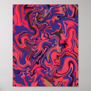 Abstracte vloeiende kunst met rood en diepblauw poster