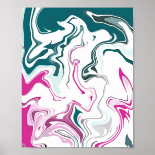 Abstracte vloeiende kunst met roze en Blauwgroen w Poster