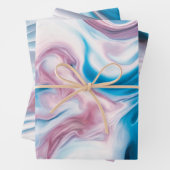 Abstracte vloeistofinkt in blauw, roze en wit inpakpapier vel (In situ)