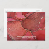Abstracte Vloeistofkunst met rode en goudkleurige Briefkaart (Voorkant / Achterkant)