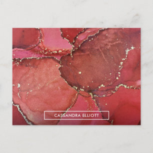 Abstracte Vloeistofkunst met rode en goudkleurige Briefkaart