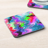 Abstracte vloerkunst met kleurrijke cirkels en lij bier onderzetter (Linkerzijde)