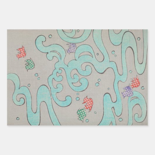 Abstracte vogels op Wave Swirls Japans Inpakpapier Vel (Voorkant 2)