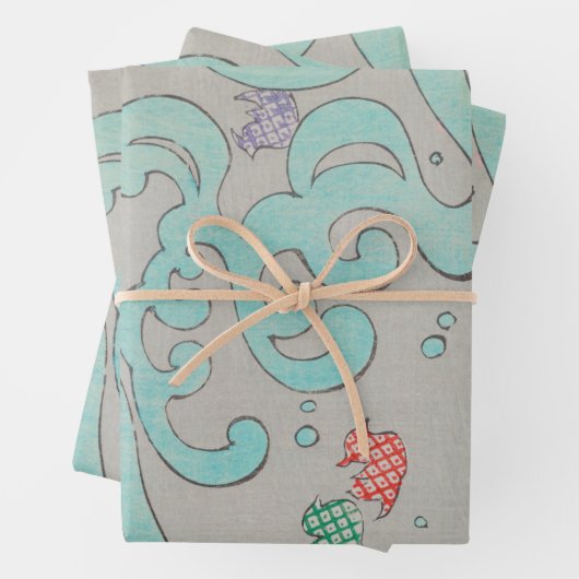 Abstracte vogels op Wave Swirls  Japans Inpakpapier Vel (In situ)