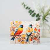 Abstracte vogelstand op een tak briefkaart (Staand voorkant)