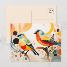 Abstracte vogelstand op een tak briefkaart