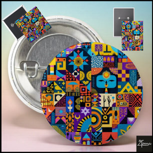 Abstracte Volkskunst Geometrische Quilt Mozaïek Ronde Button 3,2 Cm