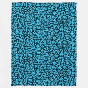 Abstracte vormen 140821 - Sky Blue op zwart Fleece Deken