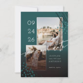 Abstracte vormen Blauwgroen Groene Marmer Terug & Save The Date (Voorkant)