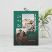 Abstracte vormen Emerald Marble Back & 2 foto's Save The Date (Staand voorkant)