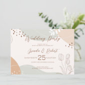 Abstracte vormen en bloemen bruiloft uitnodigen save the date (Staand voorkant)