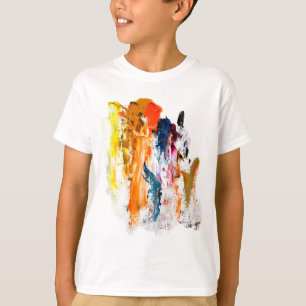 Abstracte vormen geboren uit het palet van een lev t-shirt