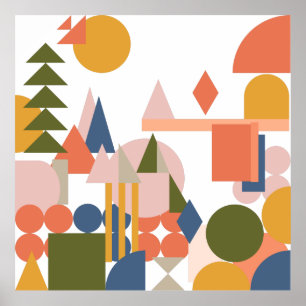 Abstracte vormen Geometrische folkkleuren landscha Poster