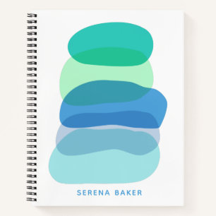 Abstracte vormen in blauw en groen gepersonaliseer notitieboek