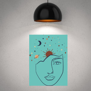 Abstracte vrouw en de sterren poster