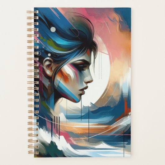 Abstracte vrouw gezicht bruin blauw planner (Voorkant)