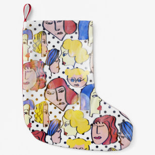 Abstracte vrouw gezichten, waterverf polka stippen kleine kerstsok