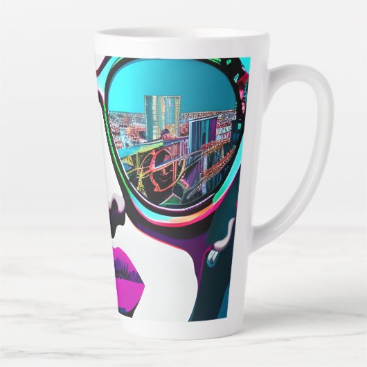Abstracte Vrouw in Zonnebril City Reflection Latte Mok (Rechts)