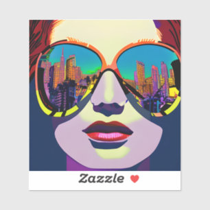 Abstracte Vrouw in Zonnebril met Stadsbezinning Sticker