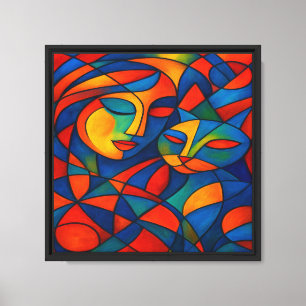 Abstracte vrouw & kat kunst aan de muur canvas afdruk