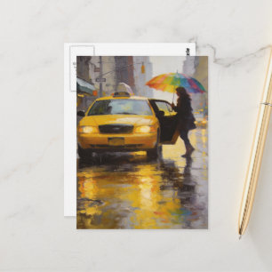 Abstracte vrouw met een regenboogparaplu op een re briefkaart