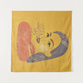 Abstracte vrouw: minimalistisch lijnportret wandkleed (Voorkant (horizontaal))