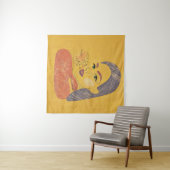 Abstracte vrouw: minimalistisch lijnportret wandkleed (In Situ (horizontaal))