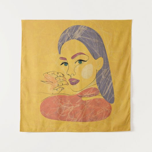 Abstracte vrouw: minimalistisch lijnportret wandkleed (Voorkant)