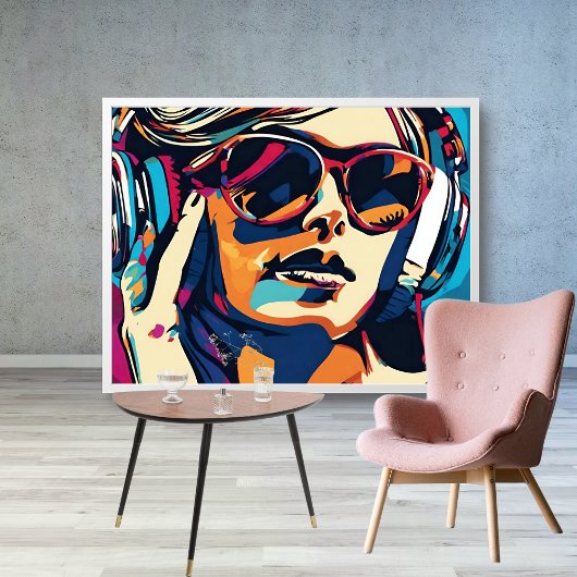 Abstracte Vrouw Muziek Pop Art 2 Poster