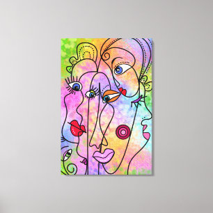 Abstracte Vrouwen Gezicht Canvas Kubisme Stijl Afdruk
