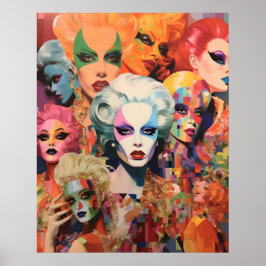 Abstracte vrouwen gezichten poster