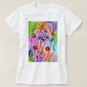 Abstracte Vrouwen Gezichten T-Shirt Moderne Stijl
