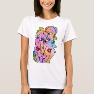 Abstracte vrouwengezichten - schilderingen in Cubi T-shirt