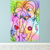 Abstracte vrouwengezichten - Stijltekening van het Canvas Afdruk (Insitu (Houten vloer))