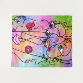 Abstracte vrouwengezichten - Stijltekening van het Wandkleed (Voorkant (horizontaal))