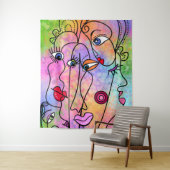 Abstracte vrouwengezichten - Stijltekening van het Wandkleed (In situ)