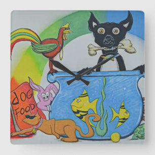 Abstracte wandklok voor dieren vierkante klok