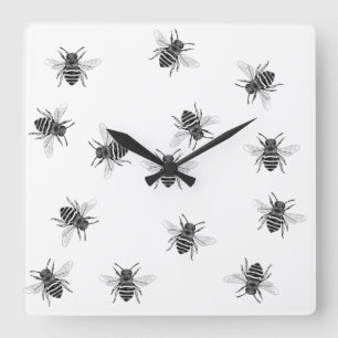 Abstracte wandklokken - Witte achtergrond Honeybee Vierkante Klok